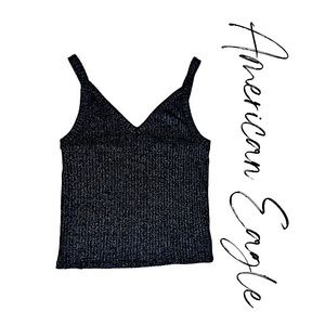 American Eagle Soft & Sexy Black & Silver Flecked Ribbed Tank Womens L EUC!